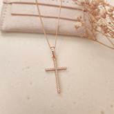 Collar Cruz Strass Rose - Colección Acero